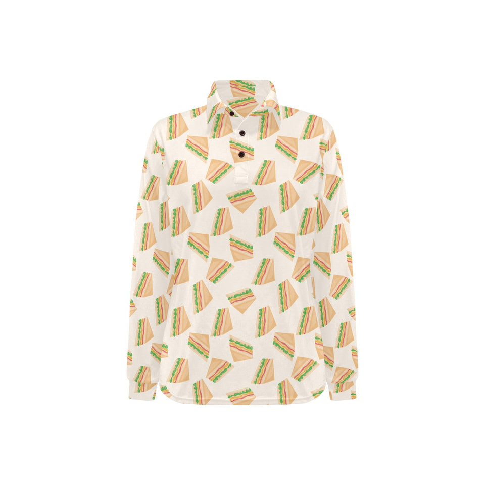 Sandwich Pattern Print Design 01 Women's Long Sleeve Polo Shirt