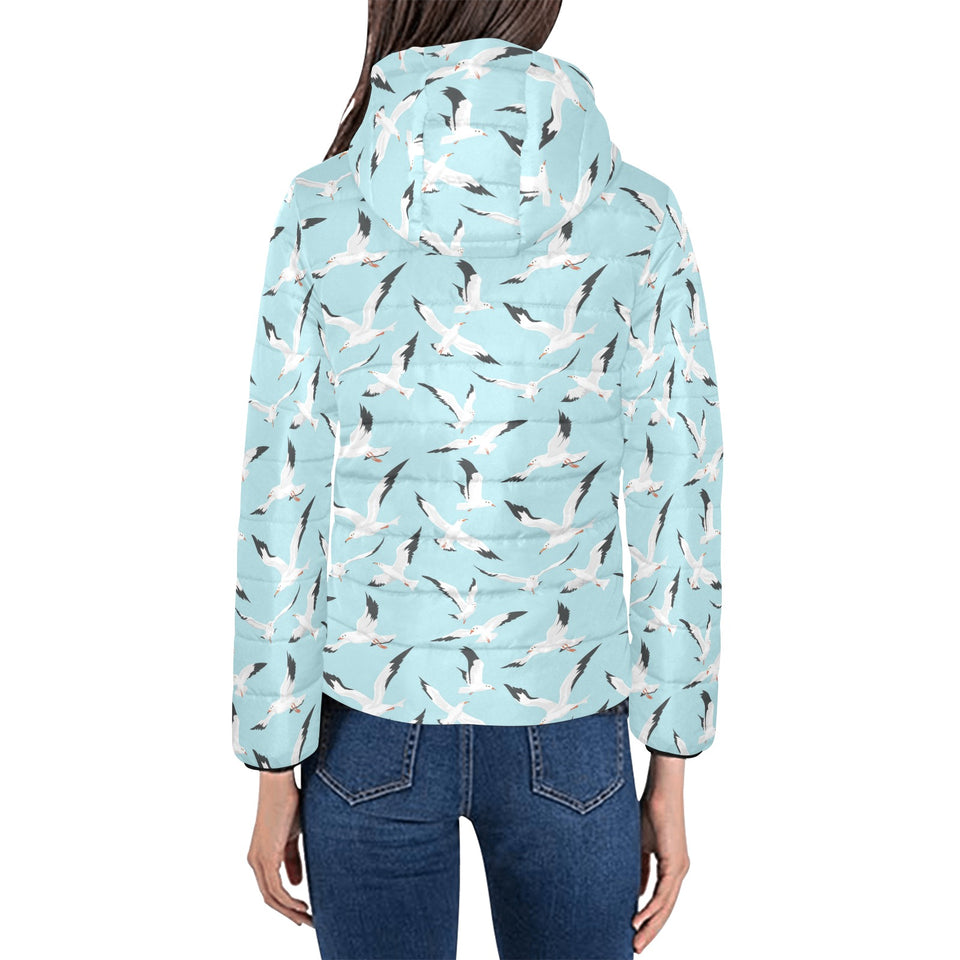 Seagull Pattern Print Design 01 Women's Padded Hooded Jacket