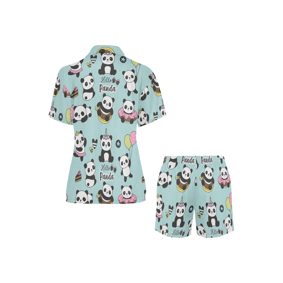 Cute baby panda pattern Women's V-Neck Short Pajama Set