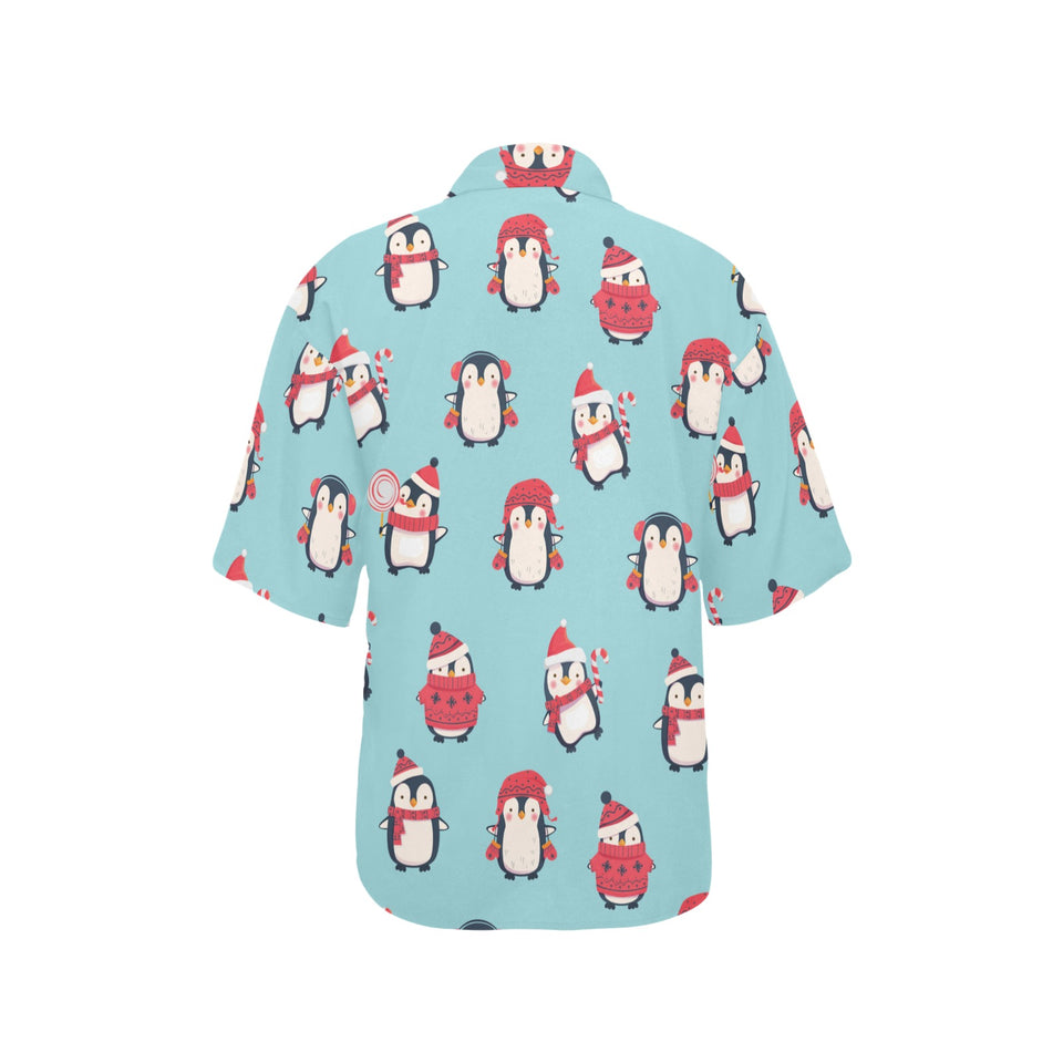 Cute penguin christmas  design pattern Women's All Over Print Hawaiian Shirt