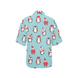 Cute penguin christmas  design pattern Women's All Over Print Hawaiian Shirt
