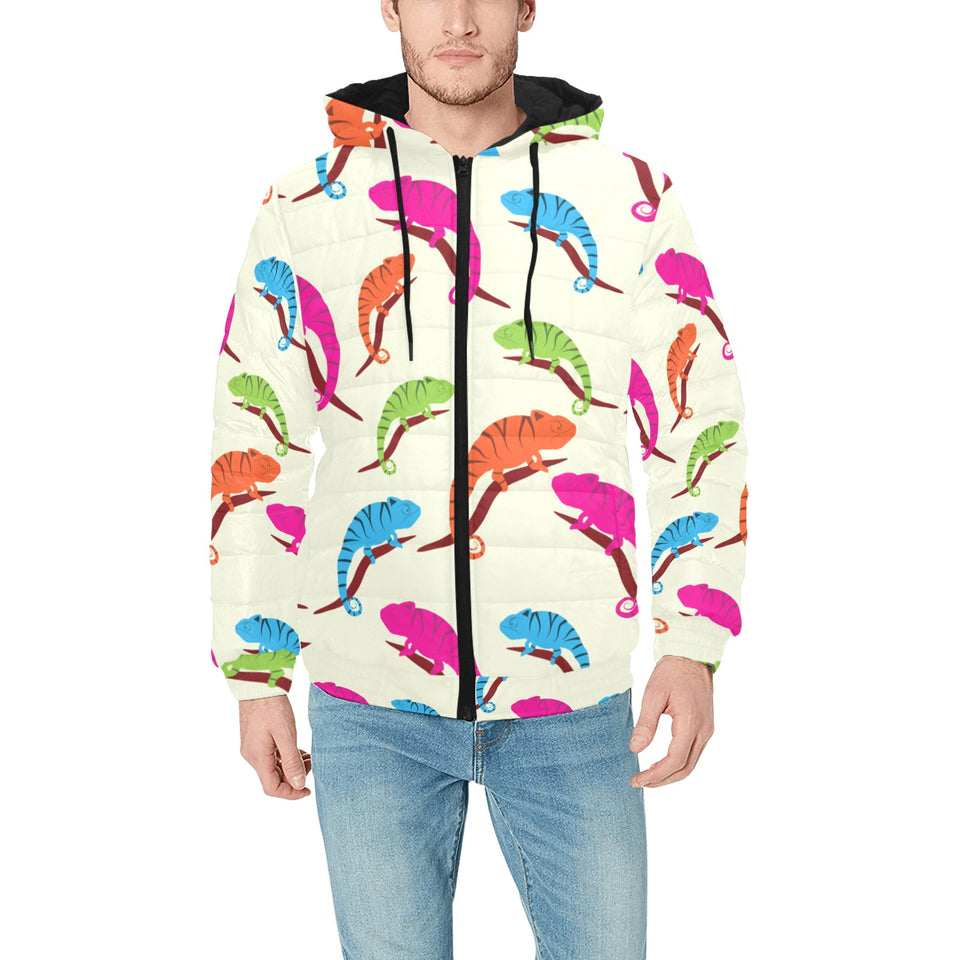 Colorful Chameleon lizard pattern Men's Padded Hooded Jacket