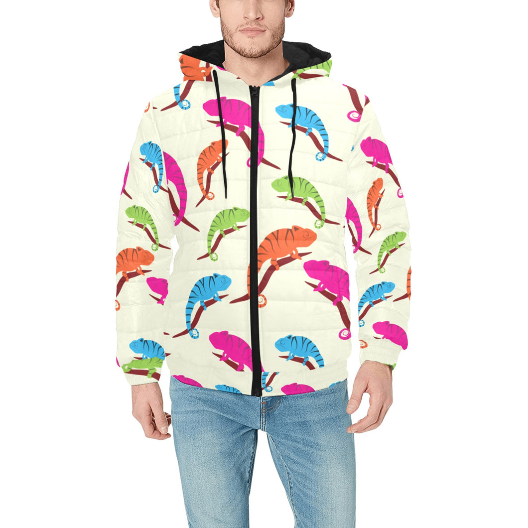 Colorful Chameleon lizard pattern Men's Padded Hooded Jacket