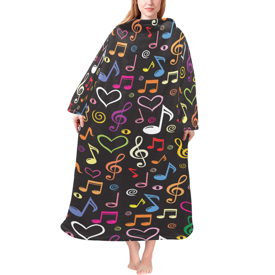 Music Notes Pattern Print Design 02 Blanket Robe with Sleeves