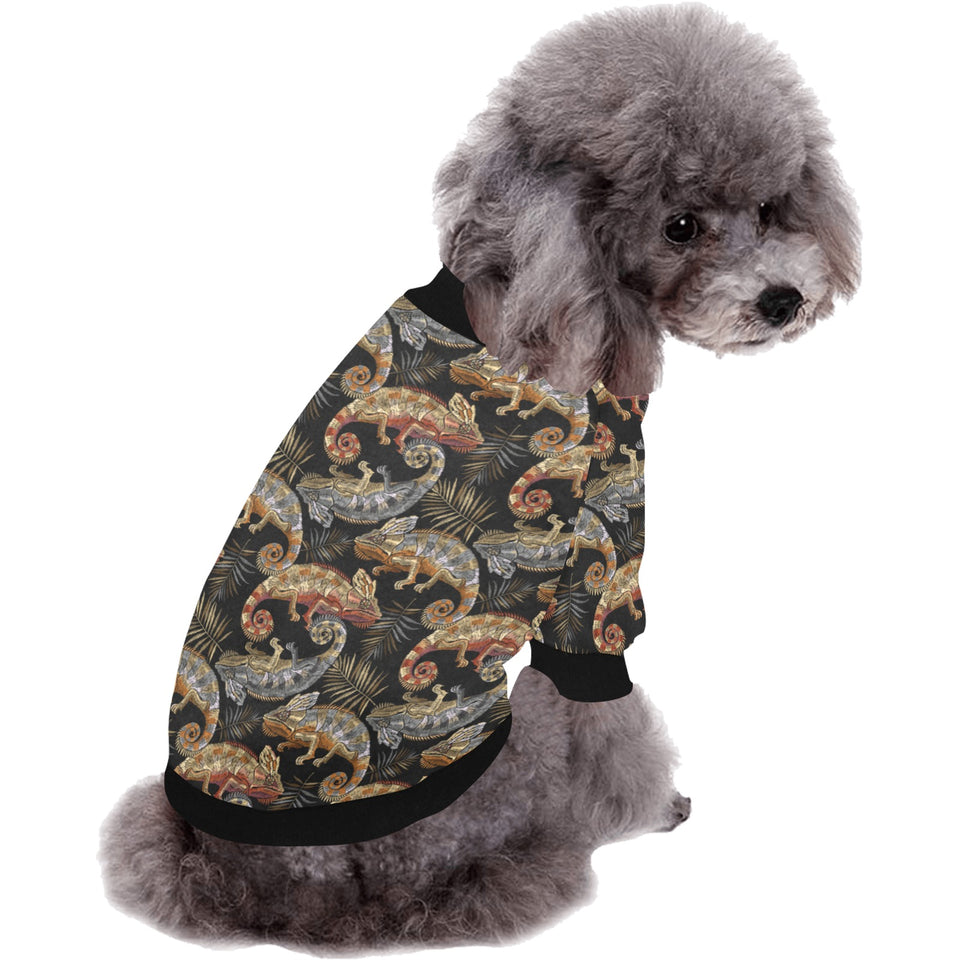 Chameleon lizard tropical leaves palm tree All Over Print Pet Dog Round Neck Fuzzy Shirt