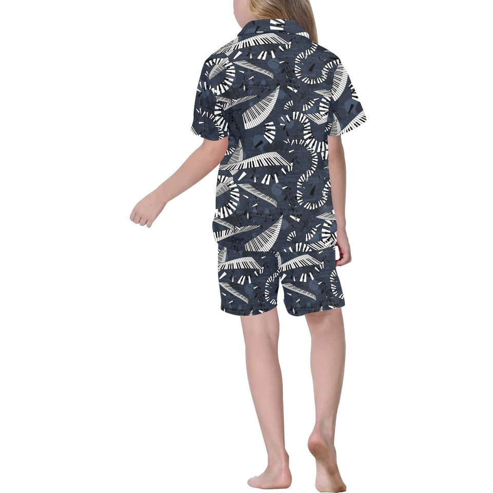 Piano Pattern Print Design 02 Kids' Boys' Girls' V-Neck Short Pajama Set