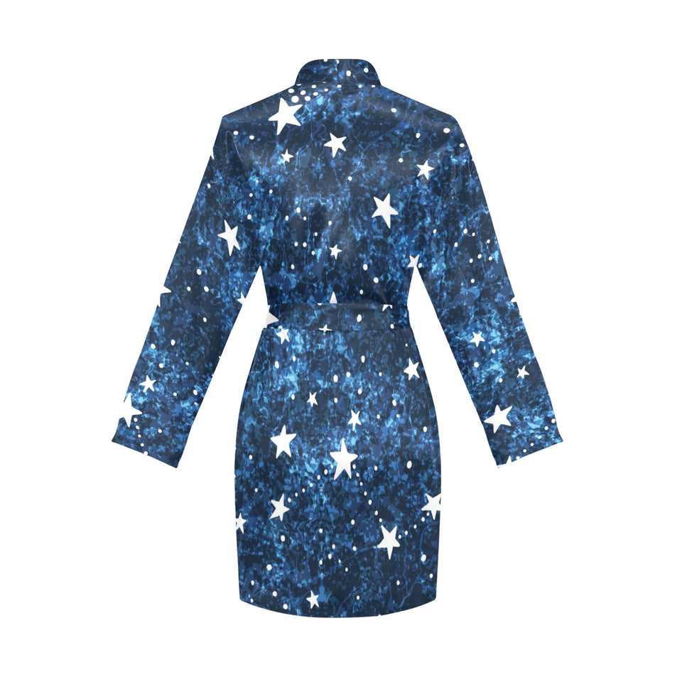 Night sky star pattern Women's Long Sleeve Belted Night Robe
