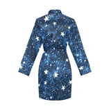 Night sky star pattern Women's Long Sleeve Belted Night Robe