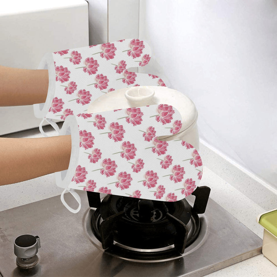 Pink lotus waterlily pattern Heat Resistant Oven Mitts