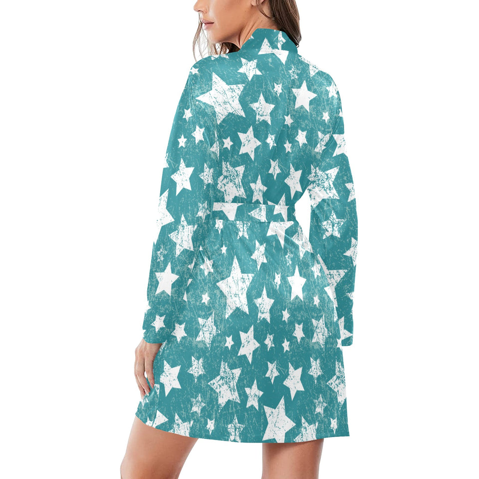 Vintage star pattern Women's Long Sleeve Belted Night Robe