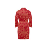 Gold dragons red background Men's Long Sleeve Belted Night Robe