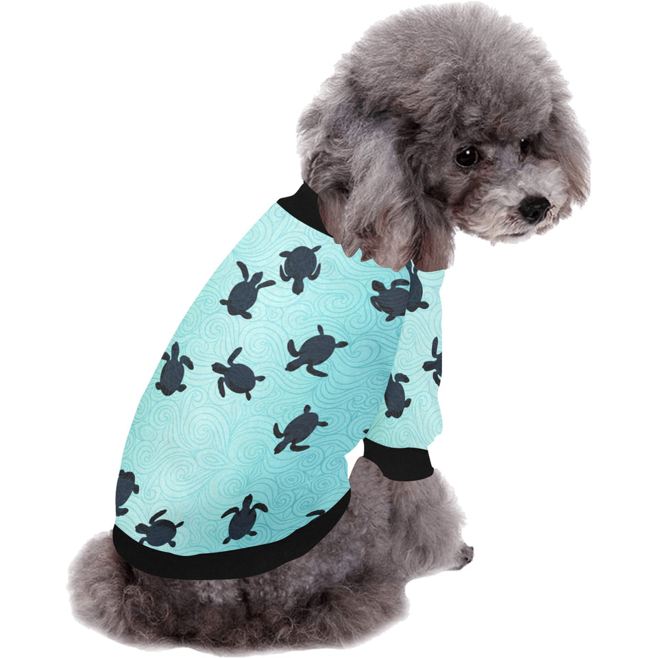Sea turtle with blue ocean backgroud All Over Print Pet Dog Round Neck Fuzzy Shirt