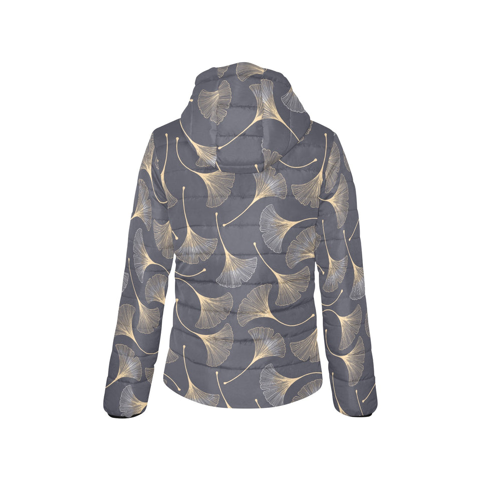 Gold ginkgo leaves Women's Padded Hooded Jacket