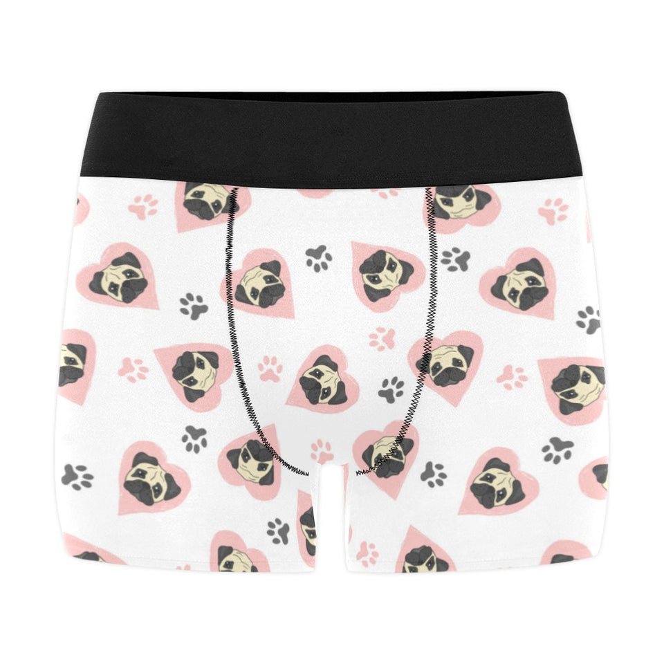Cute pugs pink heart paw pattern Men's All Over Print Boxer Briefs Men's Underwear