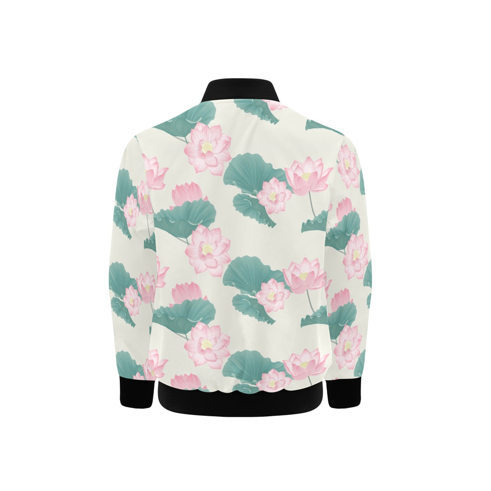 Pink lotus waterlily leaves pattern Kids' Boys' Girls' Bomber Jacket