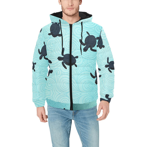 Sea turtle with blue ocean backgroud Men's Padded Hooded Jacket