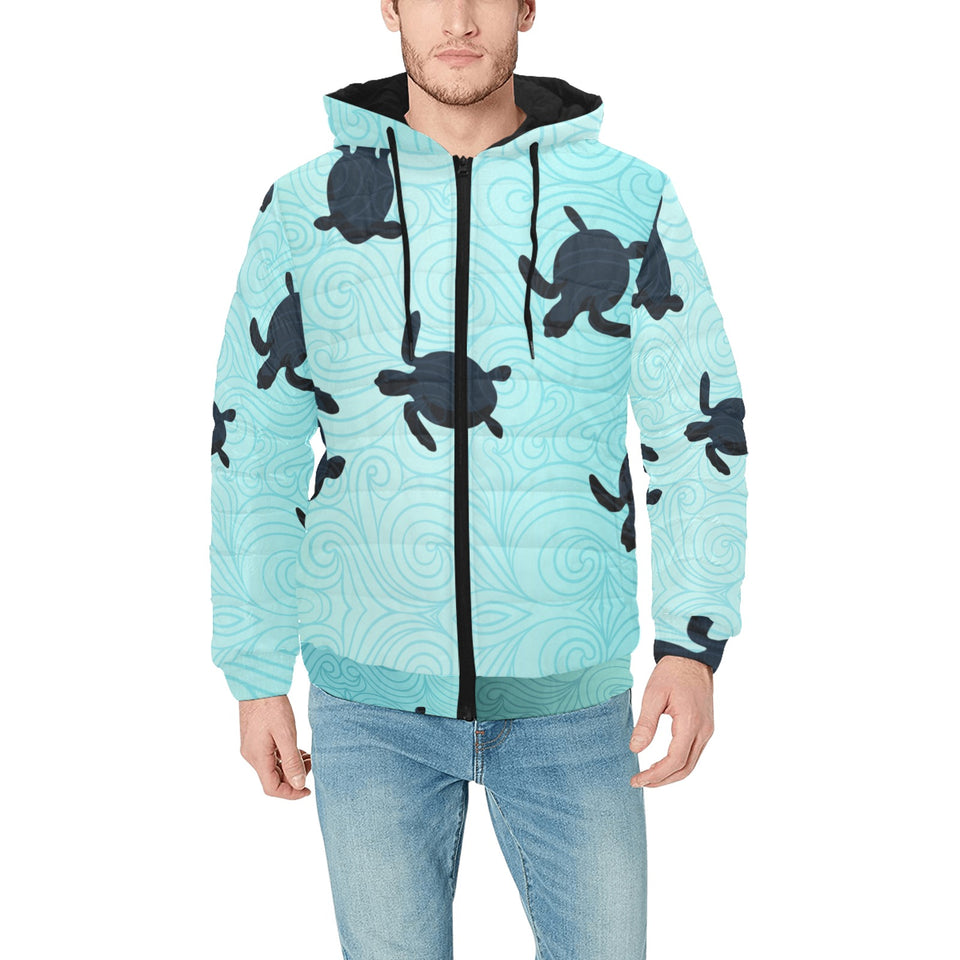 Sea turtle with blue ocean backgroud Men's Padded Hooded Jacket