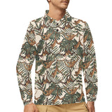 Monkey tropical leaves background Men's Long Sleeve Polo Shirt