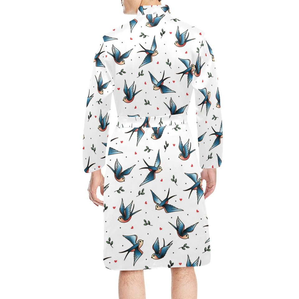 Swallow Pattern Print Design 04 Men's Long Sleeve Belted Night Robe