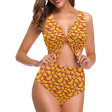 Potato Chips Pattern Print Design 05 Chest Bowknot High Waisted Bikini Swimsuit