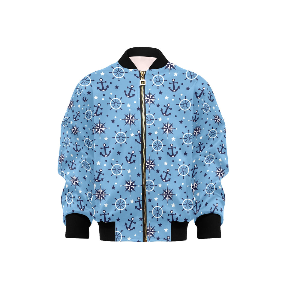 Anchors rudder compass star nautical pattern Kids' Boys' Girls' Bomber Jacket