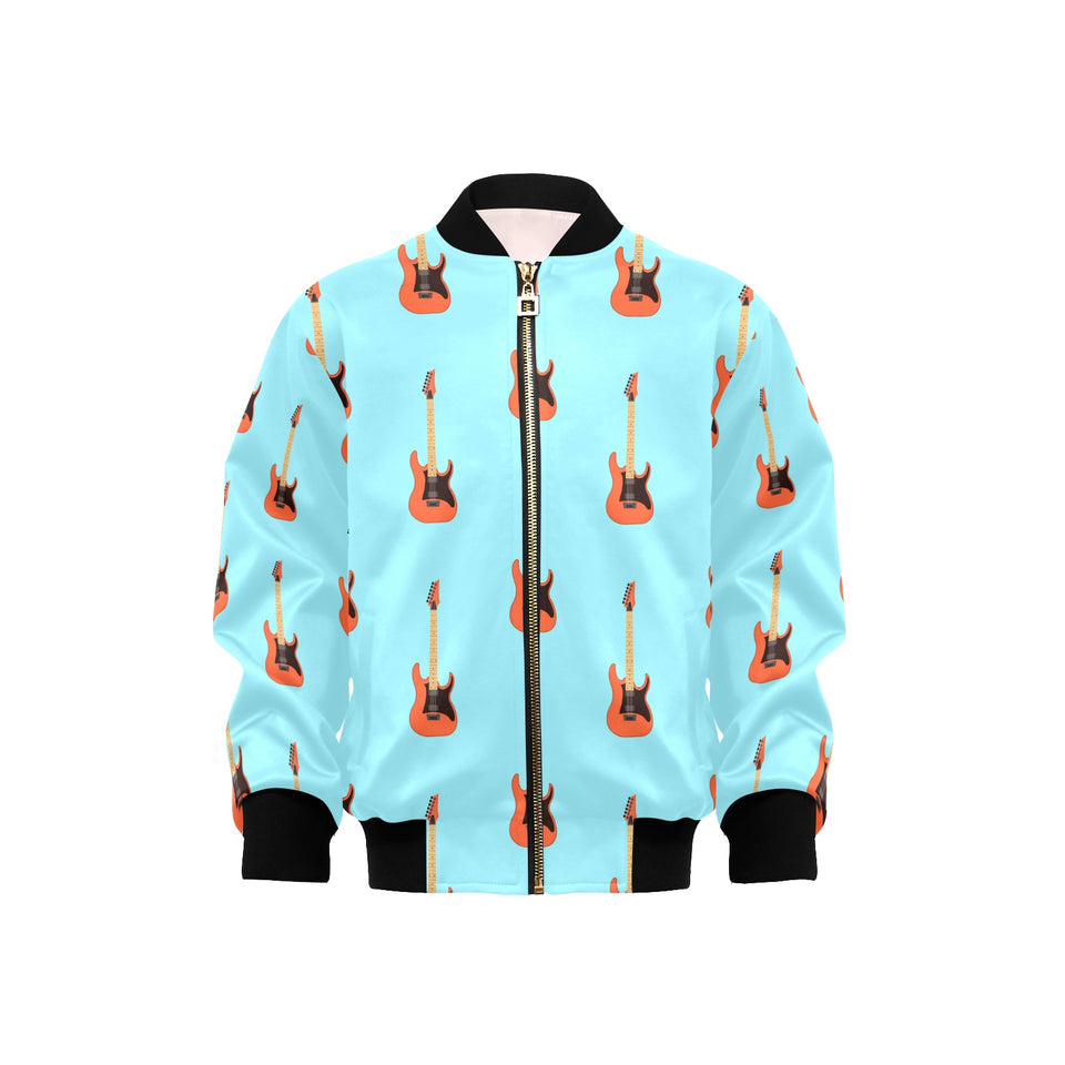 electric guitar pattern light blue background Kids' Boys' Girls' Bomber Jacket