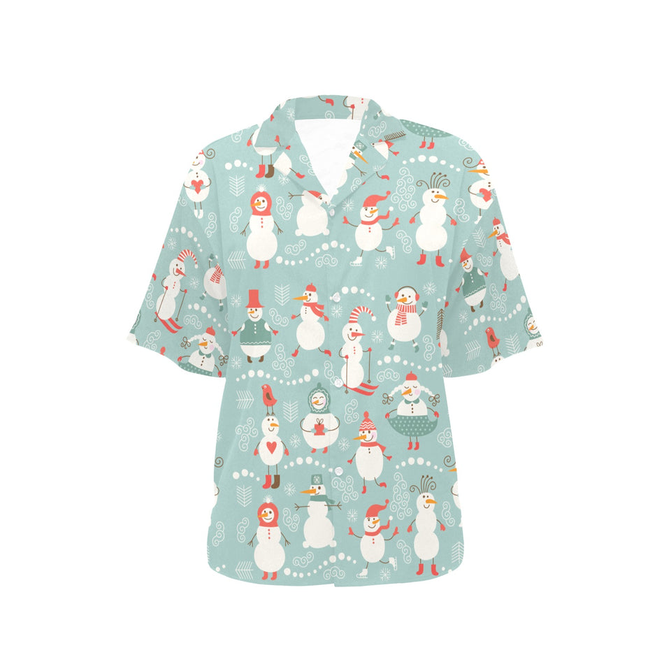 Cute snowman pattern Women's All Over Print Hawaiian Shirt