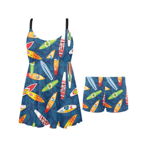 Surfboard Pattern Print Design 01 Chest Sexy Pleated Two Piece Swim Dress