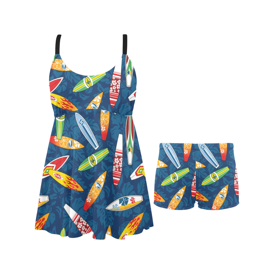 Surfboard Pattern Print Design 01 Chest Sexy Pleated Two Piece Swim Dress