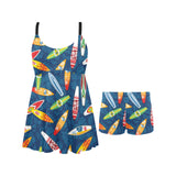 Surfboard Pattern Print Design 01 Chest Sexy Pleated Two Piece Swim Dress