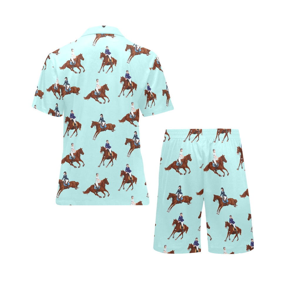 Horses running horses rider pattern Men's V-Neck Short Pajama Set