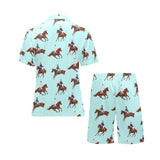 Horses running horses rider pattern Men's V-Neck Short Pajama Set