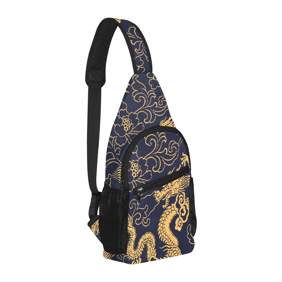 Gold dragon pattern All Over Print Chest Bag