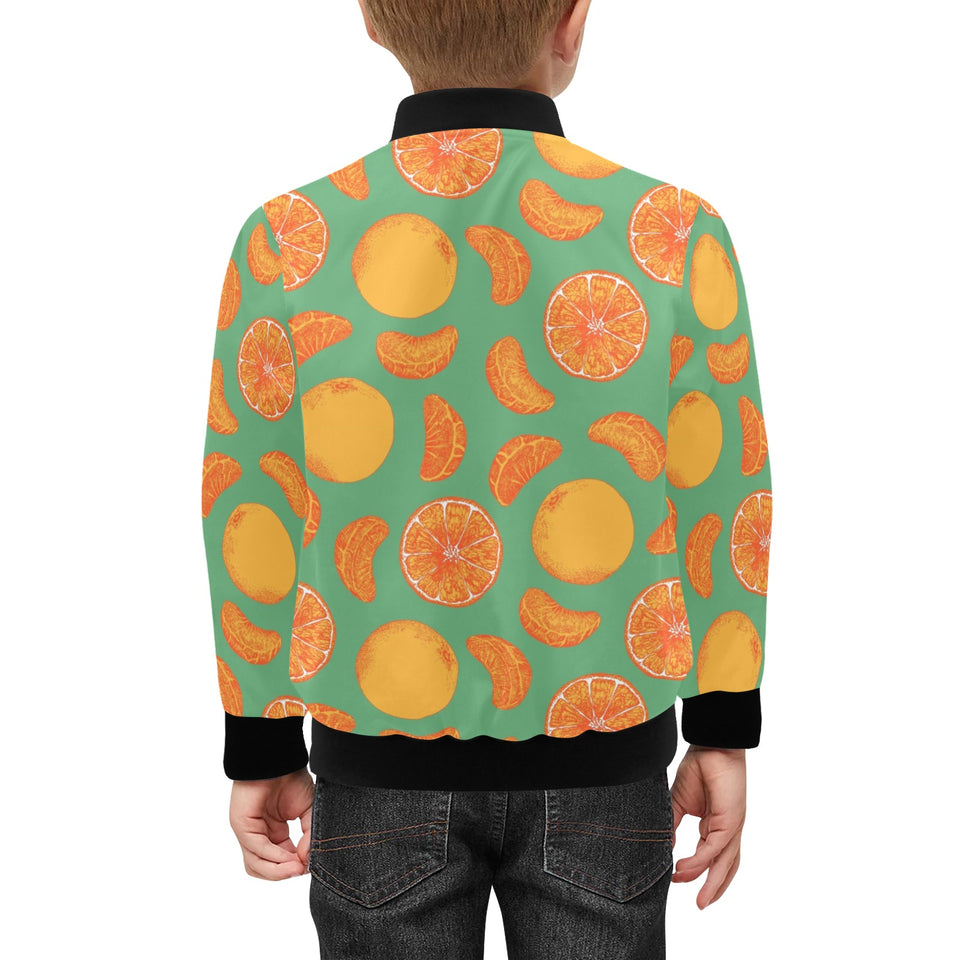 orange fruit pattern green background Kids' Boys' Girls' Bomber Jacket
