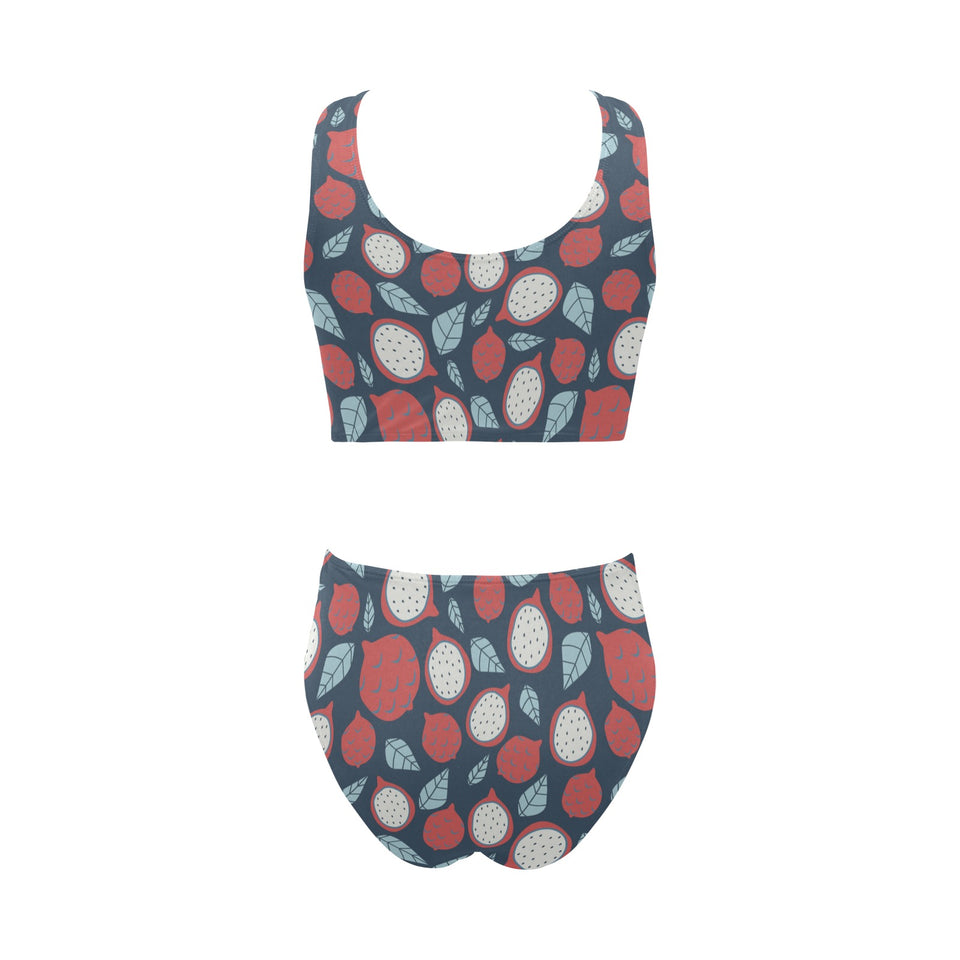 dragon fruits dark blue background Chest Bowknot High Waisted Bikini Swimsuit
