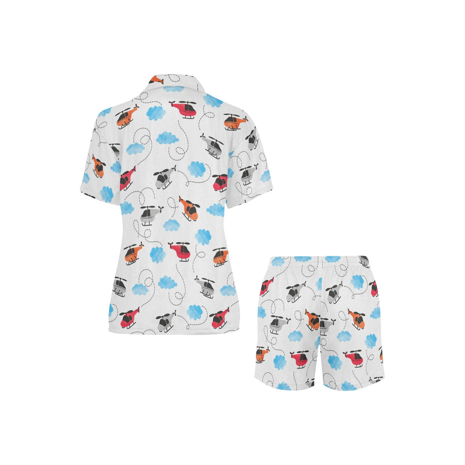 Watercolor helicopter cloud pattern Women's V-Neck Short Pajama Set