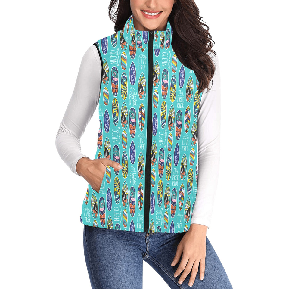 Surfboard Pattern Print Design 05 Women's Padded Vest