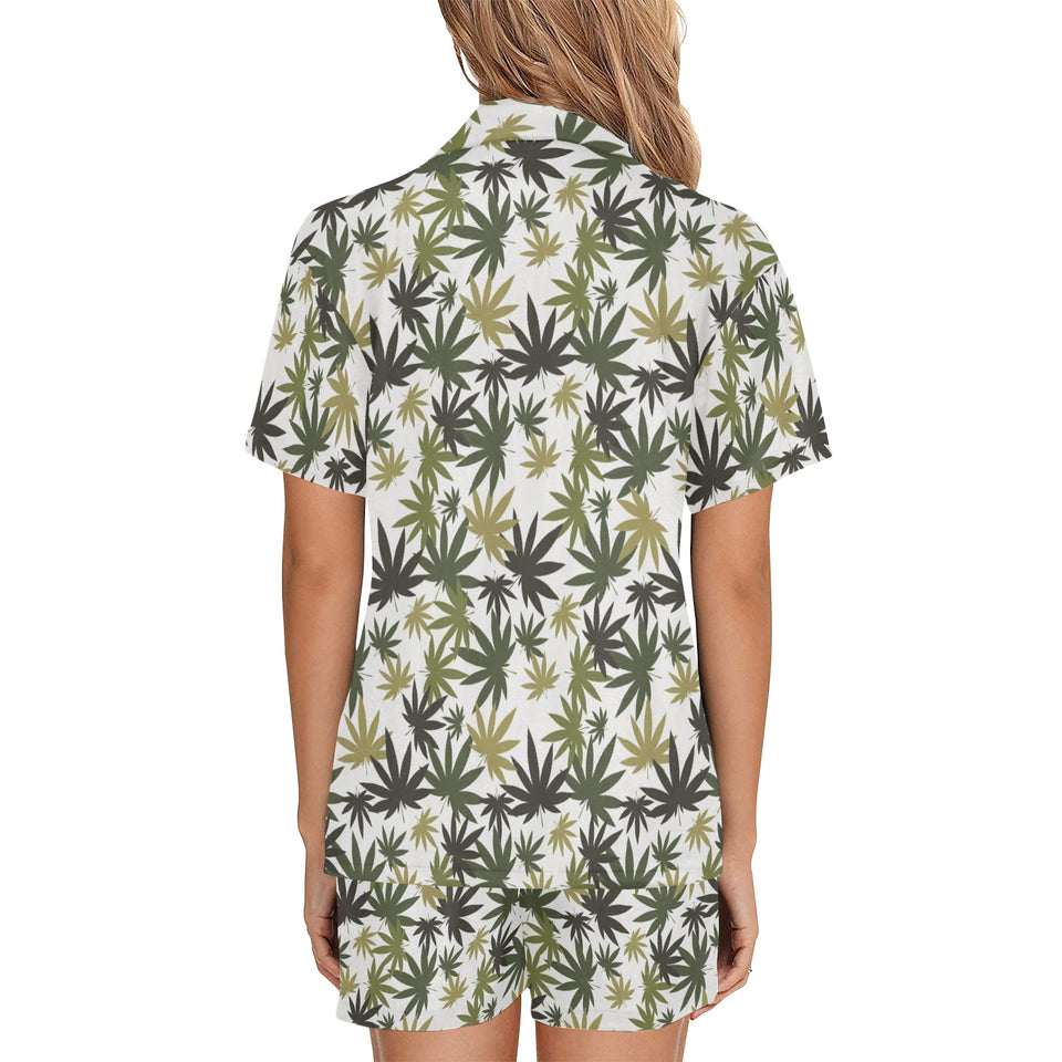 Canabis Marijuana Weed Pattern Print Design 05 Women's V-Neck Short Pajama Set