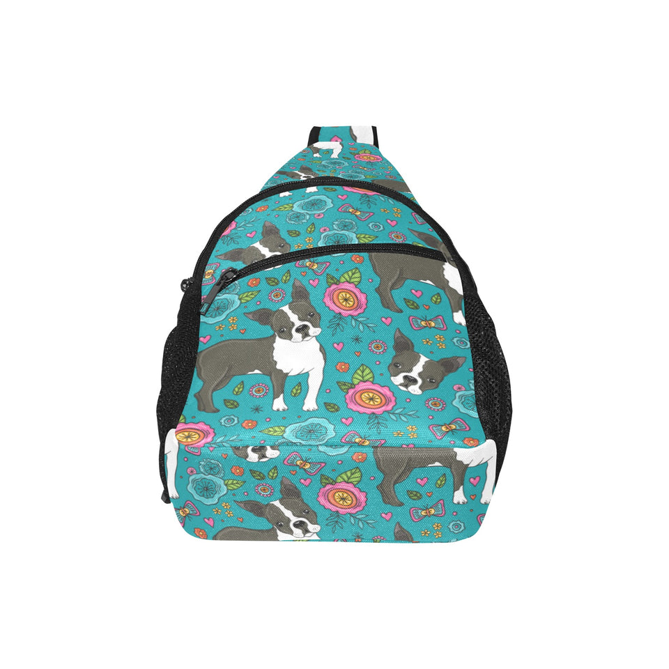 Boston terrier beautiful flower pattern All Over Print Chest Bag