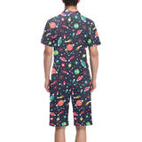 colorful space pattern planet star Men's V-Neck Short Pajama Set