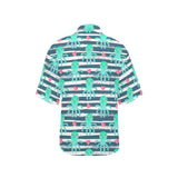Cute octopuses heart striped background Women's All Over Print Hawaiian Shirt