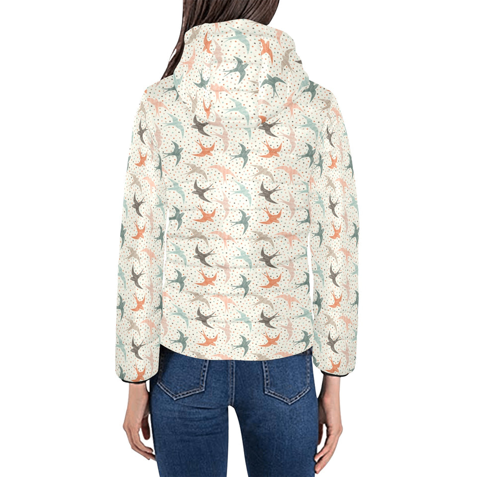 Swallow Pattern Print Design 02 Women's Padded Hooded Jacket