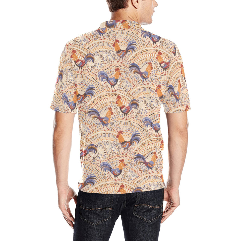 Cute rooster chicken cock floral ornament backgrou Men's All Over Print Polo Shirt