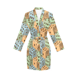 Dice Pattern Print Design 05 Women's Long Sleeve Belted Night Robe