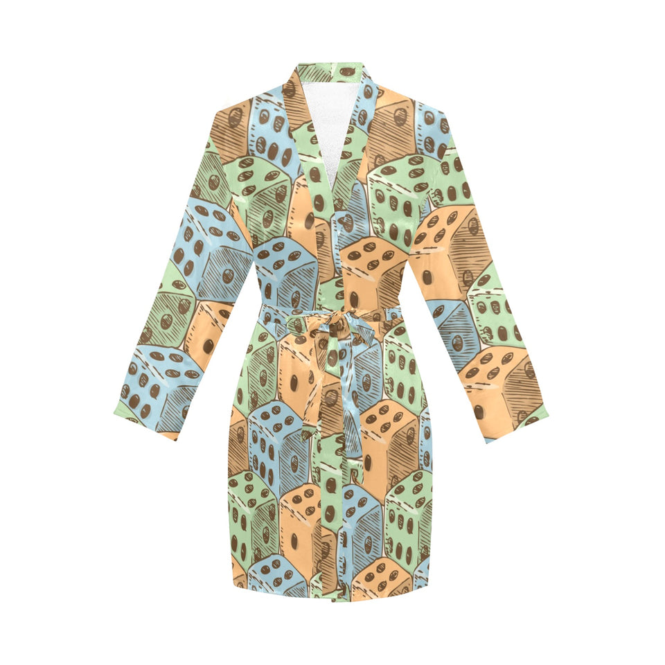 Dice Pattern Print Design 05 Women's Long Sleeve Belted Night Robe