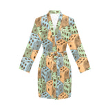 Dice Pattern Print Design 05 Women's Long Sleeve Belted Night Robe