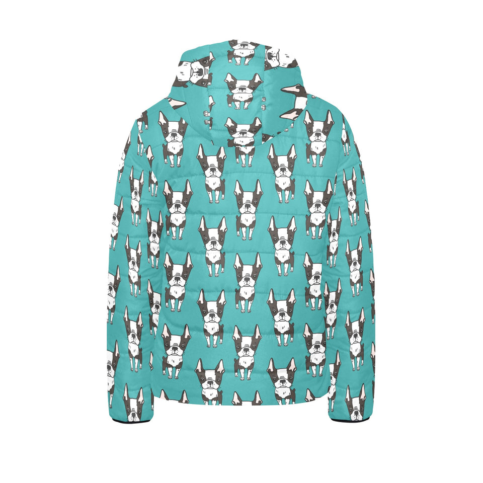 Hand drawn boston terrier dog pattern Kids' Boys' Girls' Padded Hooded Jacket