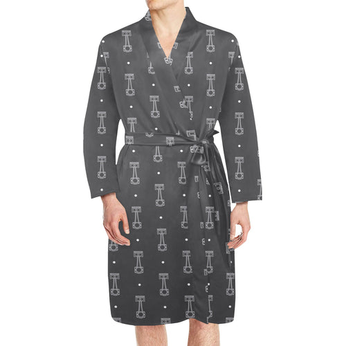 Engine Piston Black Background Pattern Design 02 Men's Long Sleeve Belted Night Robe