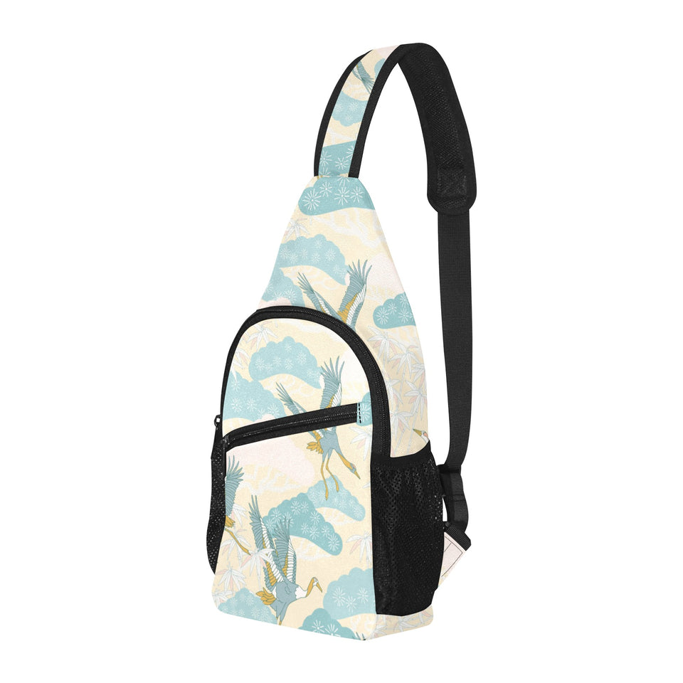 Bonsai bamboo stork japanese pattern cream theme All Over Print Chest Bag