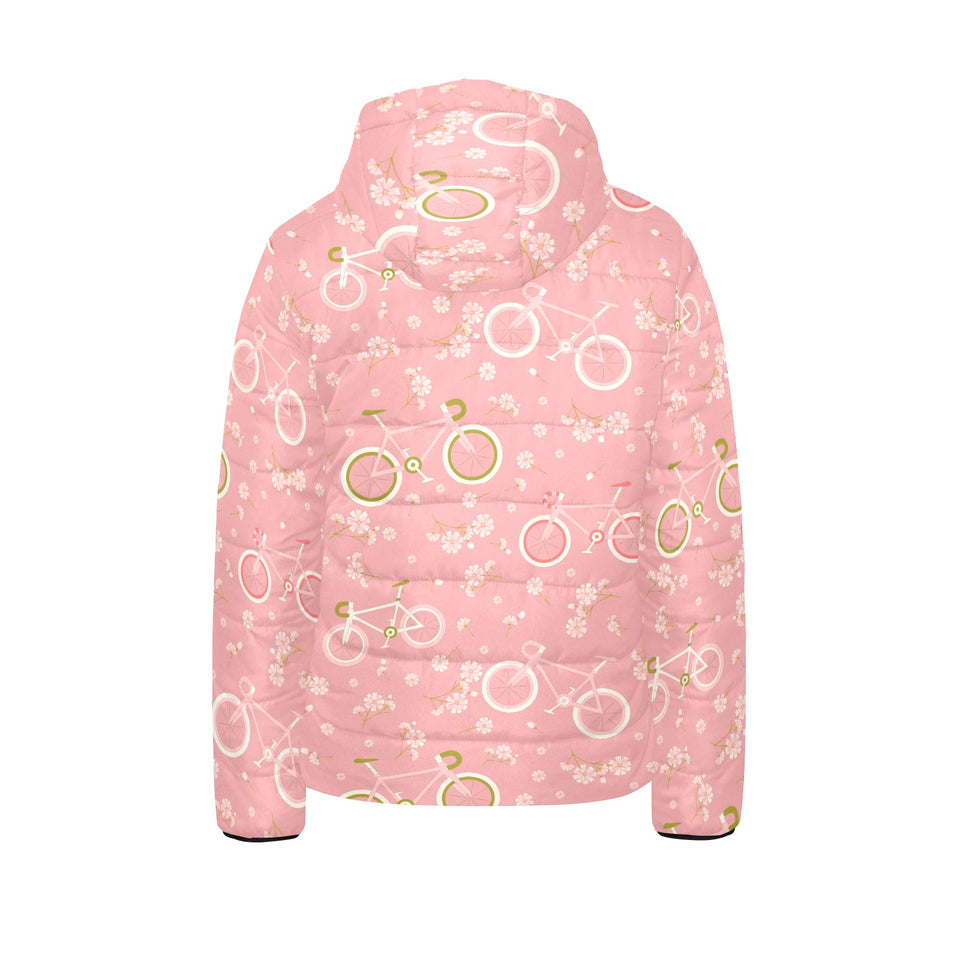 Bicycle Pattern Print Design 02 Kids' Boys' Girls' Padded Hooded Jacket